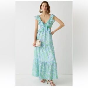 J. Crew Collection Ruffle-trim Cutout Maxi Dress in Lime Floral 10